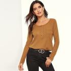 Shein Waffle Knit Button Front Pocket Patched Tee