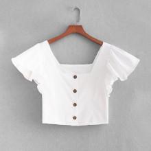 Shein Butterfly Sleeve Button Through Crop Blouse