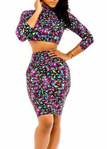 Rosewe Enchanting Three Quarter Sleeve Printed Knee Length Dress