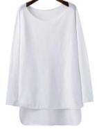 Shein White Scoop Neck Dip Hem Knitwear
