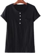 Shein Black Buttons Pocket Casual T-shirt