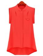 Shein Orange Stand Collar High Low Chiffon Blouse