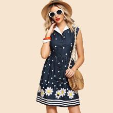 Shein Contrast Collar Button Through Fit & Flare Dress