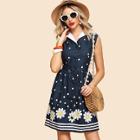 Shein Contrast Collar Button Through Fit & Flare Dress