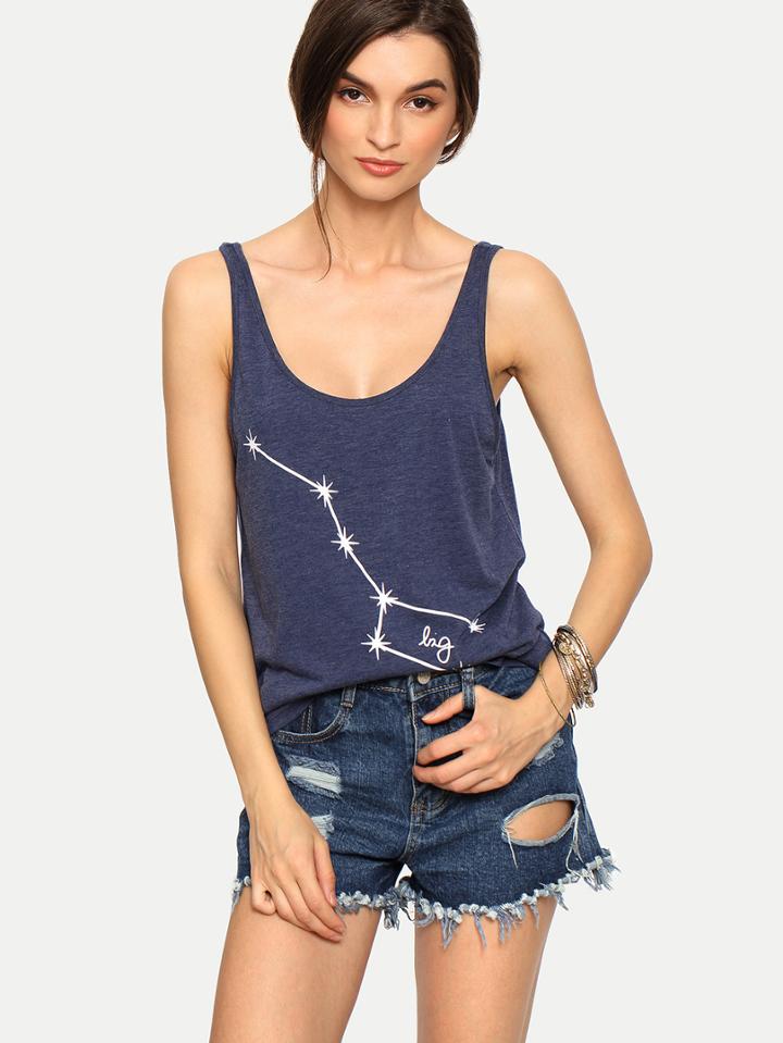 Shein Deep Blue Print Tank Top