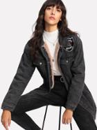 Shein Sherpa Lining Patched Longline Jacket