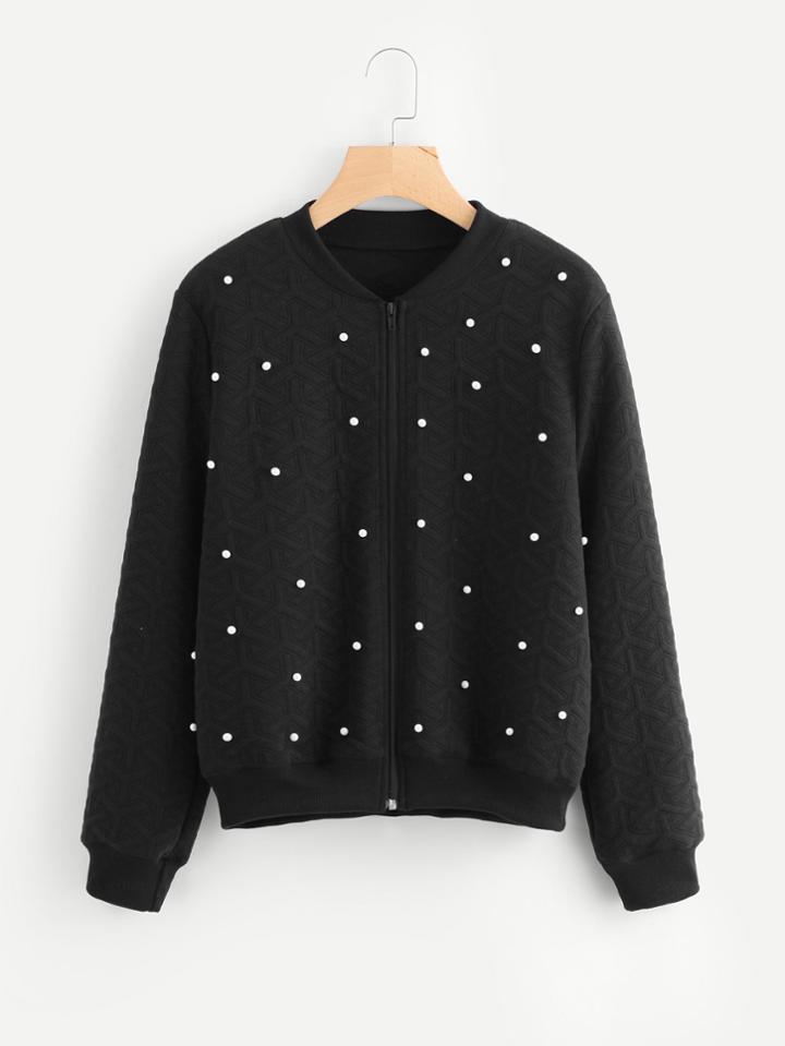 Shein Pearl Beading Geo Quilted Jacket