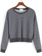 Shein Grey Round Neck Striped Crop Sweatshirt