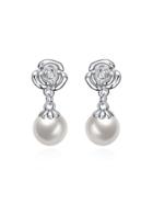 Shein Faux Pearl Earrings With Metal Rose