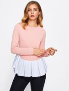 Shein Contrast Curved Pleated Hem Top