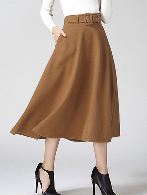 Shein Khaki Pleated Long Skirt