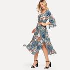 Shein Knot Front Curved Hen Floral Dress