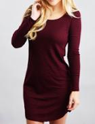 Shein Burgundy Long Sleeve Striped Slim Dress