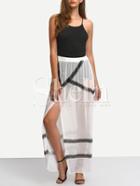 Shein White Mesh Black Lace Panel Maxi Skirt
