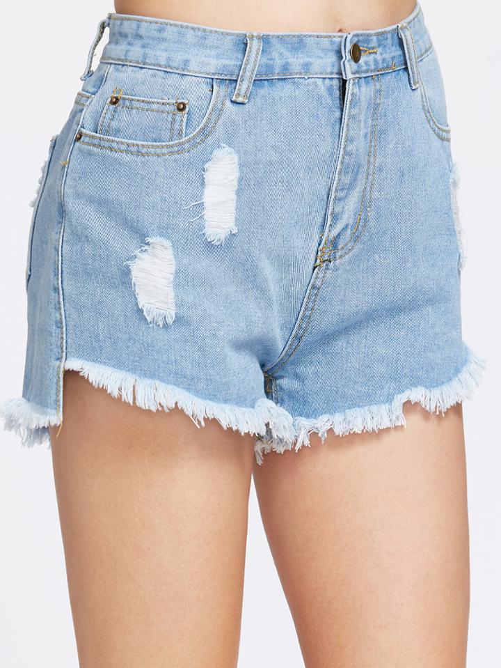 Shein Distressed Raw Hem Denim Shorts
