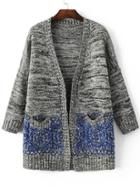 Shein Marled Knit Drop Shoulder Contrast Pocket Longline Sweater Coat