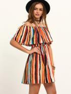 Shein Multicolor Striped Off The Shoulder Ruffle Dress