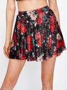 Shein Flower Print Velvet Swing Skirt