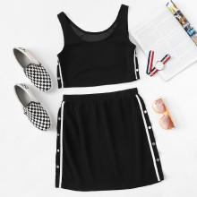 Shein Strip Side Crop Shell Top & Skirt Set