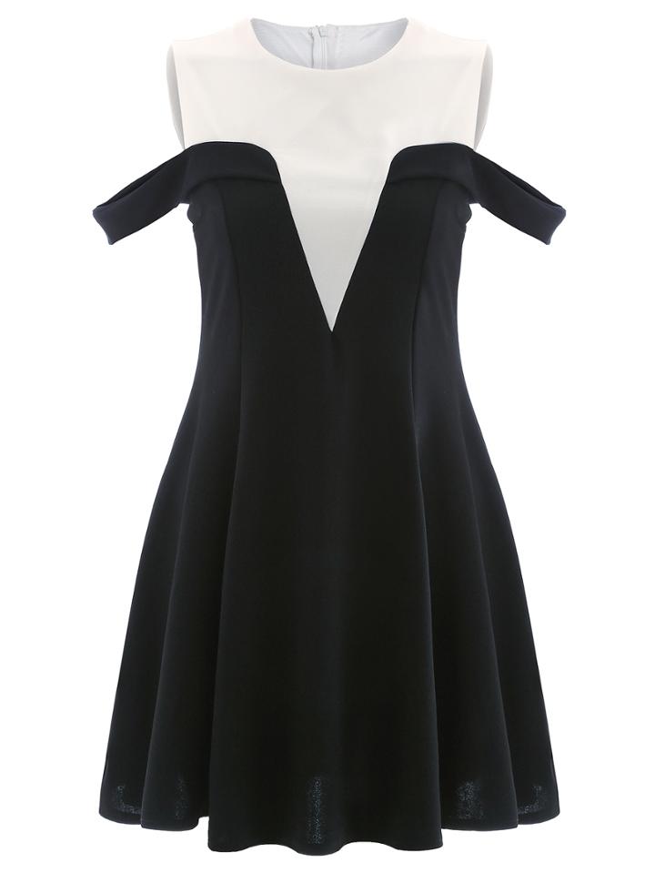 Shein Contrast Open Shoulder A-line Dress