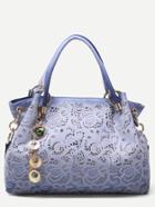 Shein Blue Ombre Shell Pendant Paisley Hollow Out Tote Bag