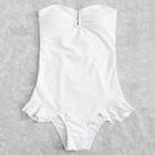 Shein Lace Up Back Ruffle Swimsuit
