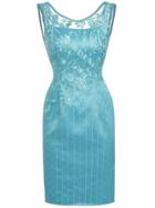 Shein Blue V Neck Backless Embroidered Dress