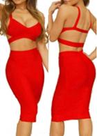 Rosewe Open Back Strap Design Red Two Piece Dress