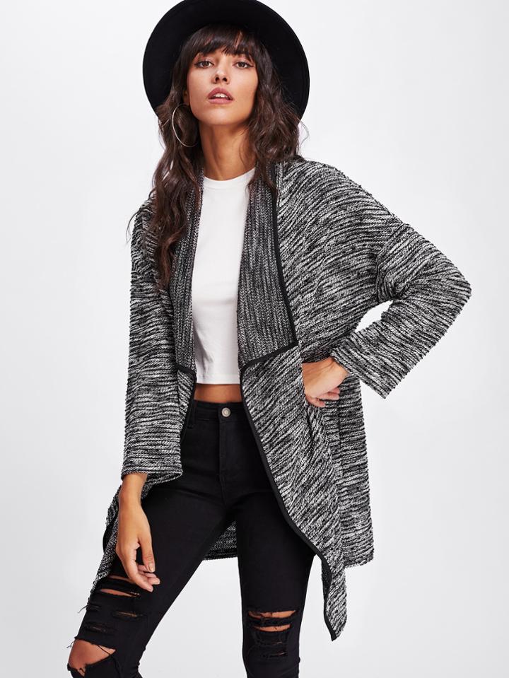 Shein Contrast Binding Drape Collar Marled Knit Coat