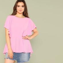 Shein Plus Flutter Sleeve Solid Asymmetrical Top
