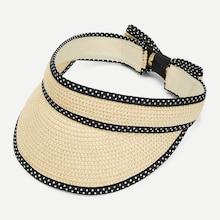 Shein Polka Dot Trim Straw Visor Hat