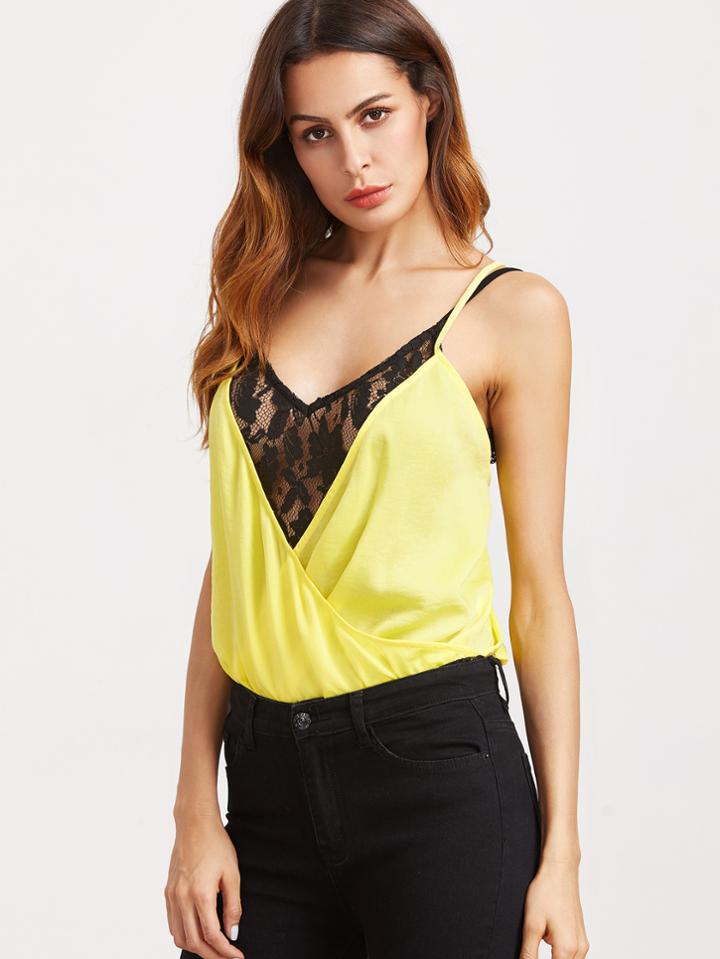 Shein Contrast Mixed Media Surplice Cami Set