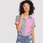 Shein Single Pocket Color Block Striped Shirt