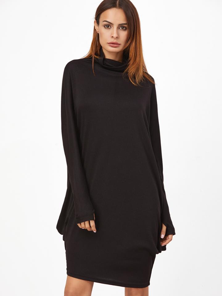 Shein Black Cowl Neck Draped Side Cocoon Dress