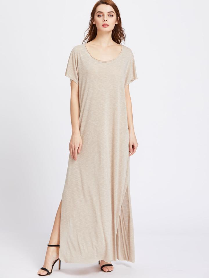 Shein Raw Edge Side Slit Slub Tee Dress