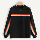 Shein Plus Quarter Zip Rainbow Striped Sweatshirt