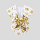 Shein Girls Baby Bow Back Heart Print Romper