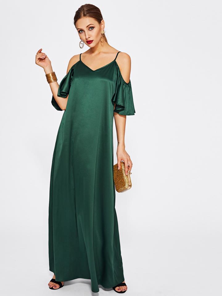 Shein Open Shoulder Flutter Sleeve Satin Dress