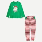 Shein Men Christmas Santa Print Tee & Striped Pants Pj Set