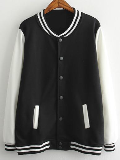 Shein Black White Single Breasted Striped Jacket