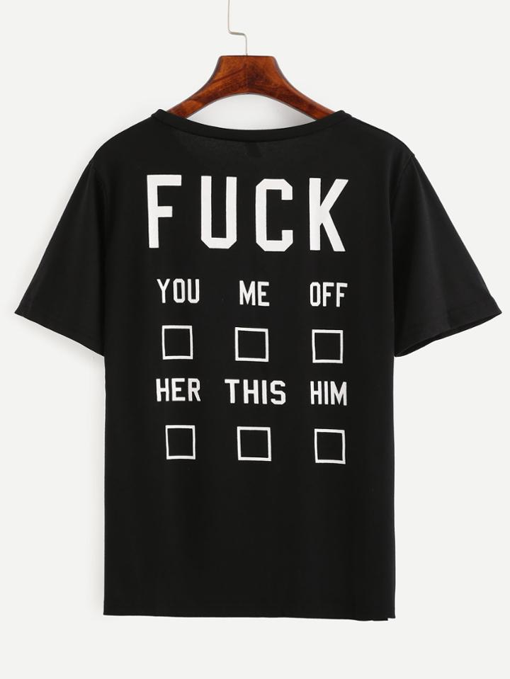 Shein Black Letter Print Back T-shirt
