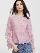Shein Embroidered Lace Up Back Scallop Hem Blouse