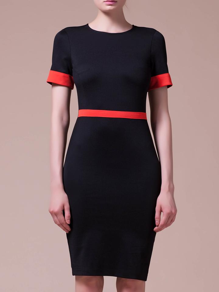 Shein Black Crew Neck Color Block Sheath Dress