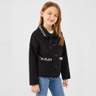 Shein Girls Button Up Pearl Beading Jacket