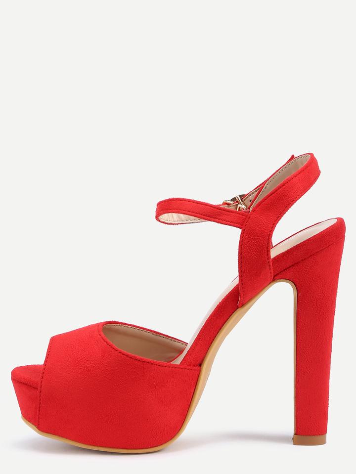 Shein Faux Red Suede Ankle Strap Platform Sandals