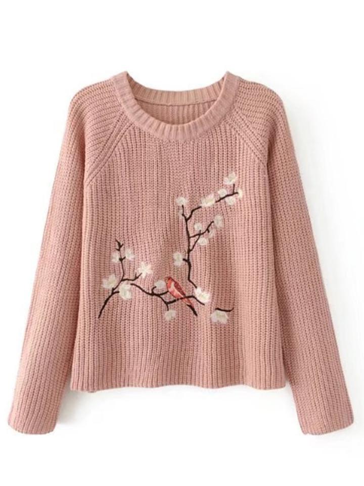 Shein Flower Embroidery Raglan Sleeve Jumper