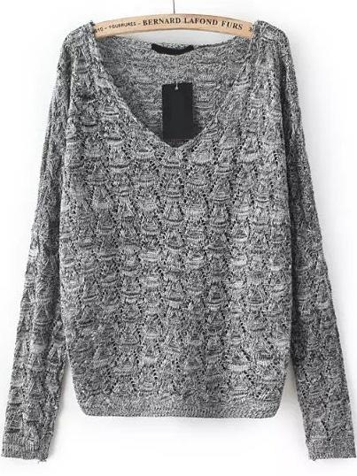 Shein V Neck Hollow Grey Sweater