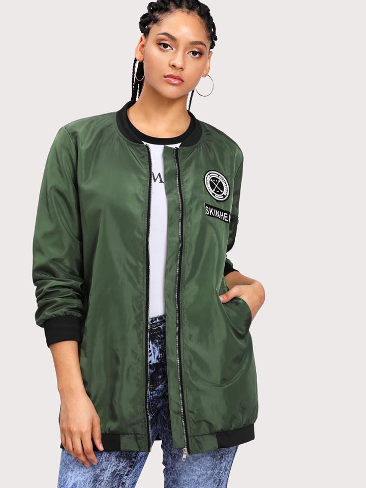 Shein Contrast Rib Trim Bomber Jacket