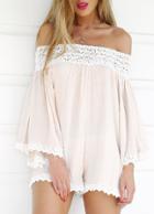 Shein Apricot Off The Shoulder With Lace Hollow Jumpsuit
