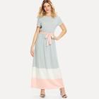 Shein Block Stripe Self Tie Dress